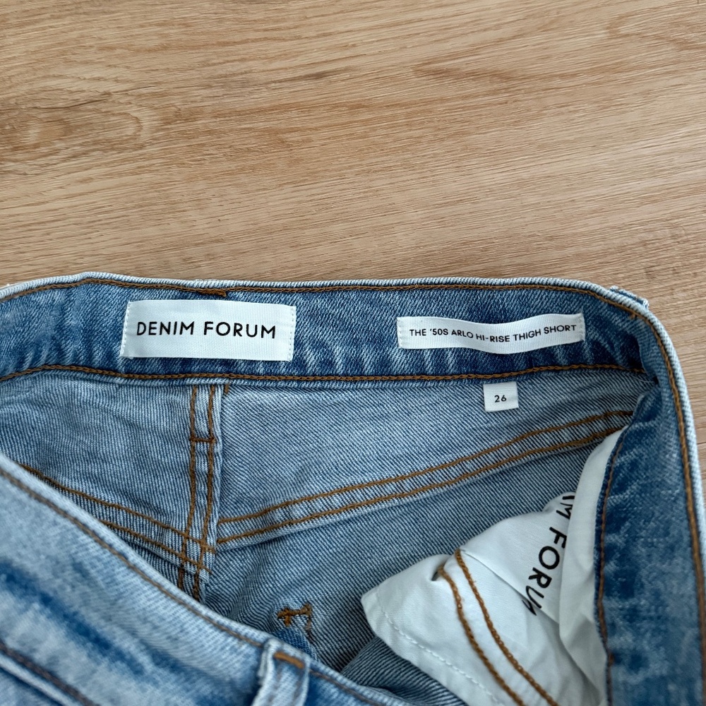 Denim Forum Light Blue High-Rise Cutoff Jean Shorts - Picture 2 of 5